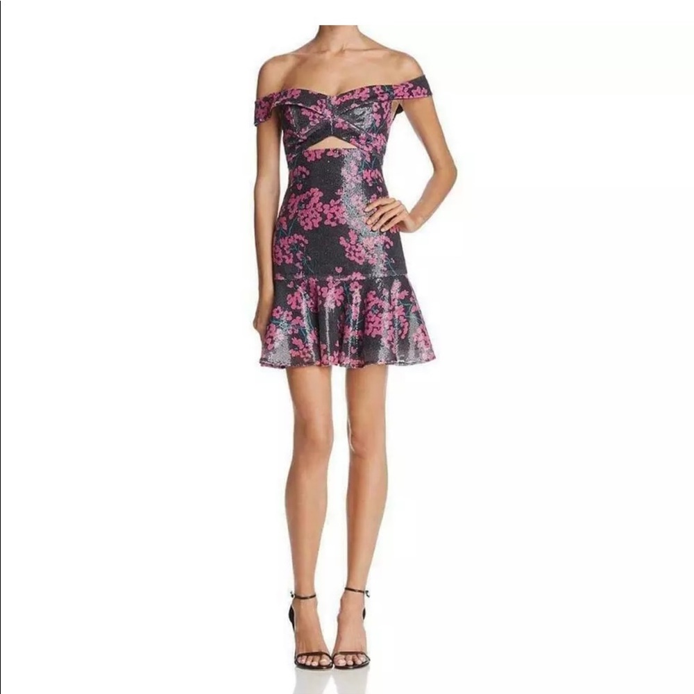 Womens Shiny Mini Floral Dress S $118